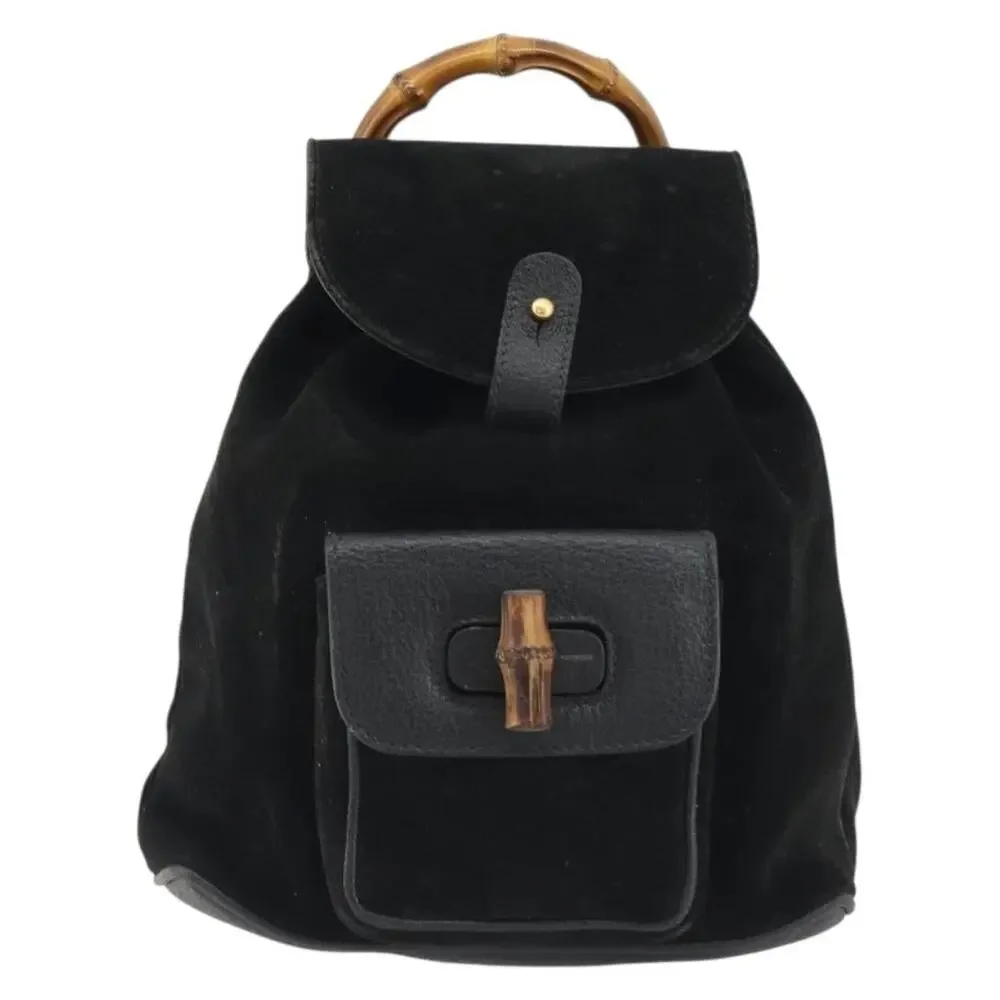 Gucci Bamboo Suede Backpack 003 Black